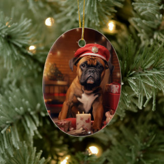 Boxer Gift, Pet Gift, Dog Police, Christmas Gift Ceramic Ornament
