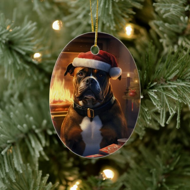 Boxer Gift, Pet Gift, Dog Police, Christmas Gift  Ceramic Ornament (Tree)