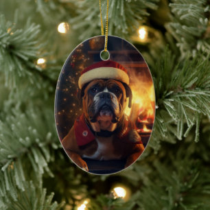 Boxer Gift, Pet Gift, Dog Police, Christmas Gift Ceramic Ornament