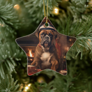 Boxer Gift, Pet Gift, Dog Police, Christmas Gift Ceramic Ornament