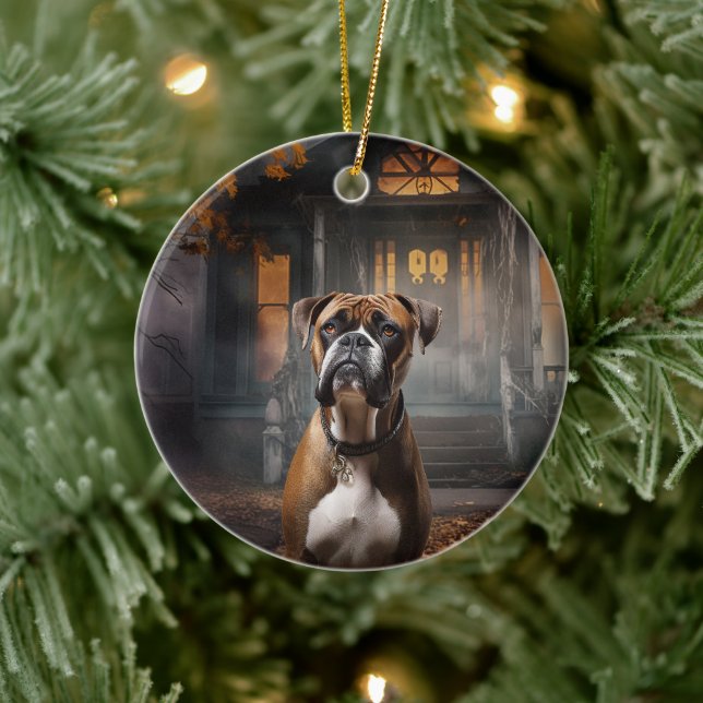 Boxer Halloween Scary Ceramic Ornament (Tree)