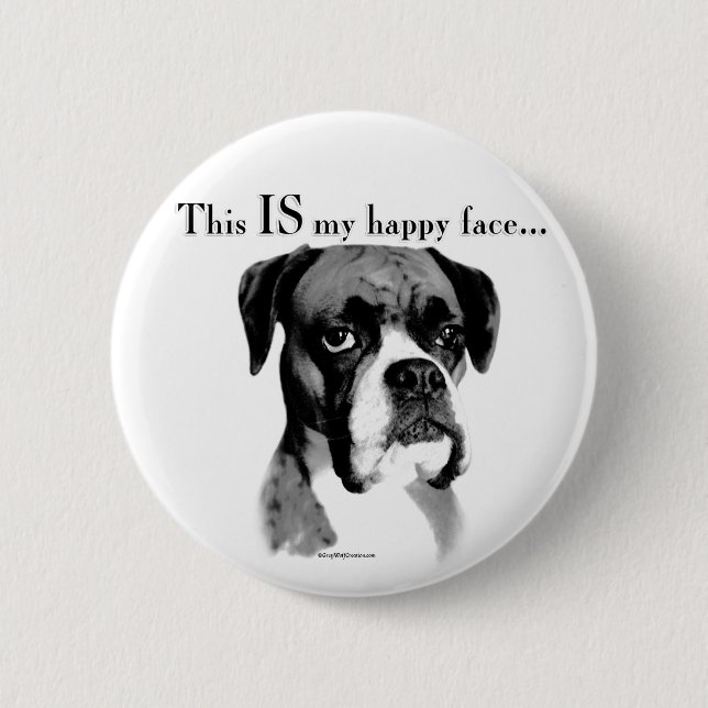 Boxer Happy Face 2 Inch Round Button (Front)