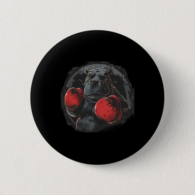 Boxer Hippo With Boxing Gloves Kickboxing Funny Bo 2 Inch Round Button (Front)