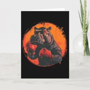 Boxer Hippo With Boxing Gloves Kickboxing Funny Bo Card