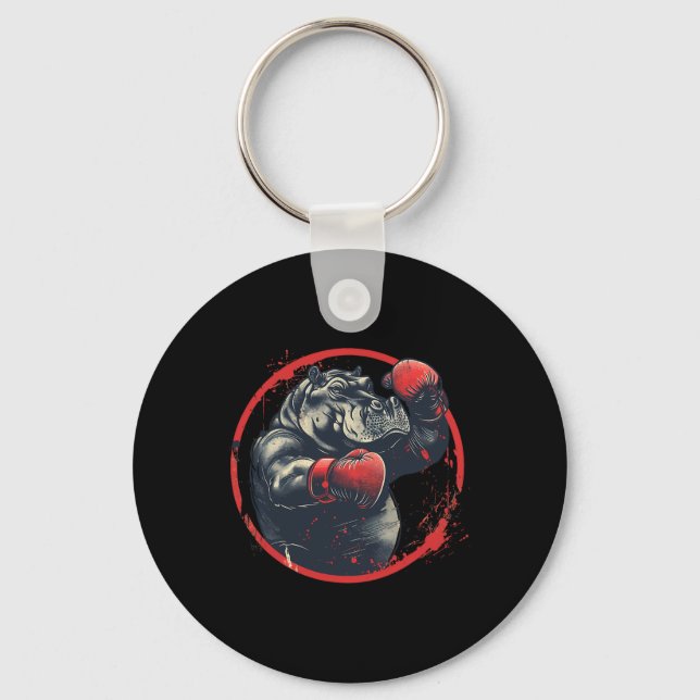 Boxer Hippo With Boxing Gloves Kickboxing Funny Bo Keychain (Front)