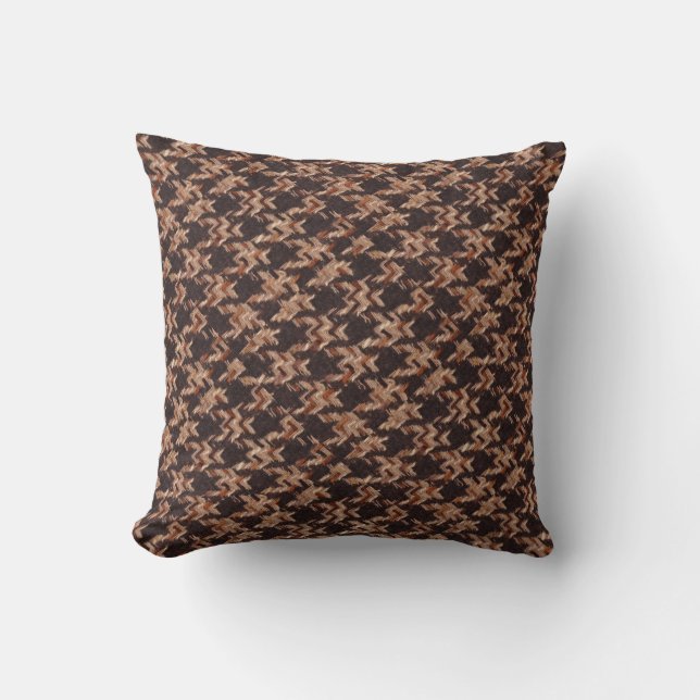Boxer Houndstooth Woven Pattern In Brown Orange Throw Pillow (Front)