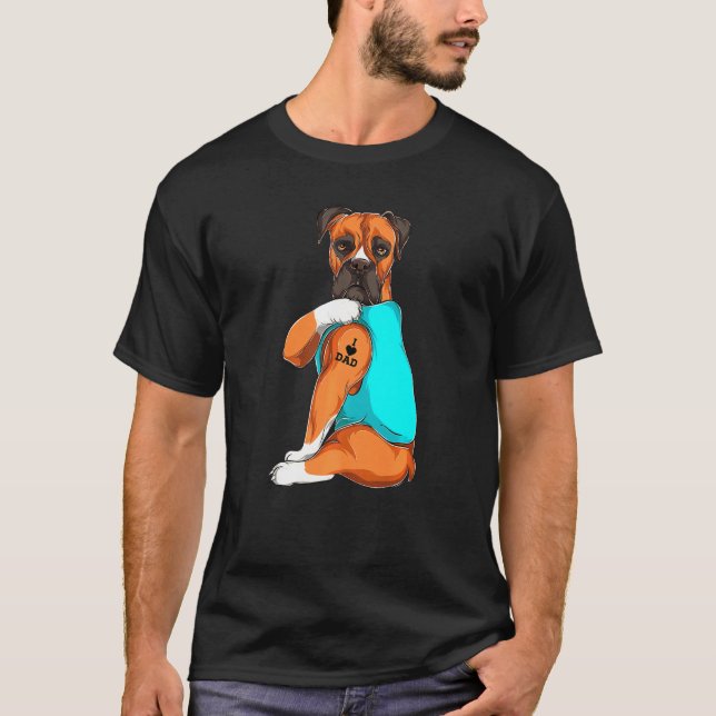Boxer I Love Dad Tattoo Apparel Dog Dad Dads T-Shirt (Front)