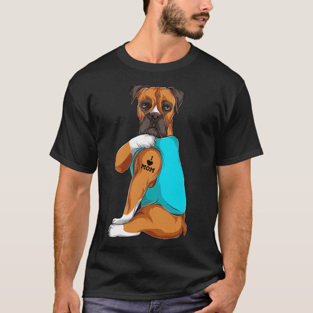 Boxer I Love Mom Tattoo Apparel, Dog Mom Gifts Wom T-Shirt (Front)