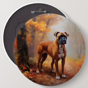 Boxer in Autumn Leaves Fall Inspire  6 Inch Round Button
