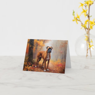Boxer in Autumn Leaves Fall Inspire Card