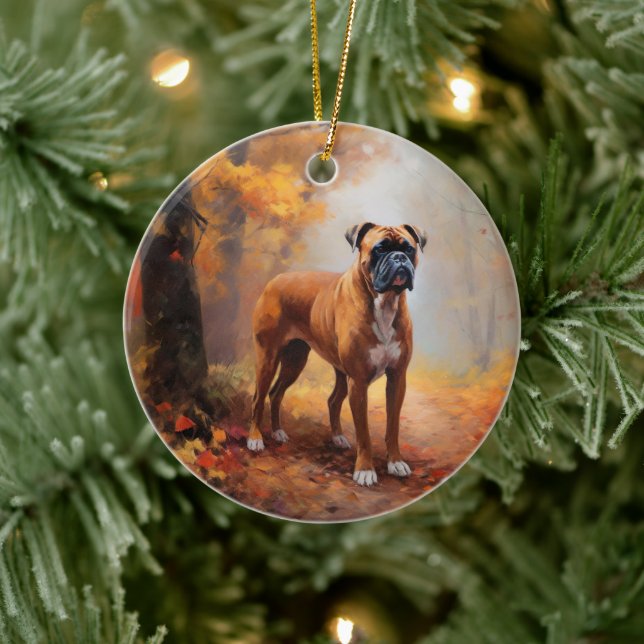 Boxer in Autumn Leaves Fall Inspire  Ceramic Ornament (Tree)