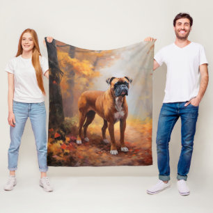 Boxer in Autumn Leaves Fall Inspire Fleece Blanket