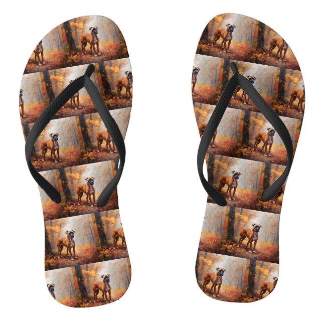 Boxer in Autumn Leaves Fall Inspire  Flip Flops (Footbed)