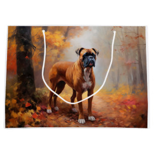 Boxer in Autumn Leaves Fall Inspire  Large Gift Bag