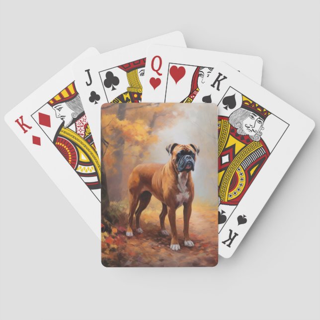 Boxer in Autumn Leaves Fall Inspire  Playing Cards (Back)