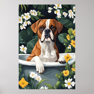 Boxer In Bathtub Poster, Funny Dog Poster, Boxer Poster