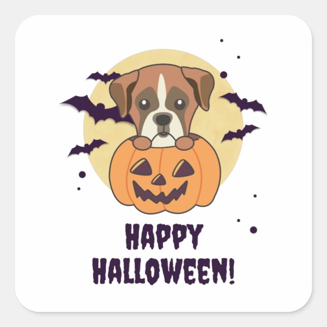 Boxer In Pumpkin Cute Dogs Happy Halloween Square Sticker (Front)