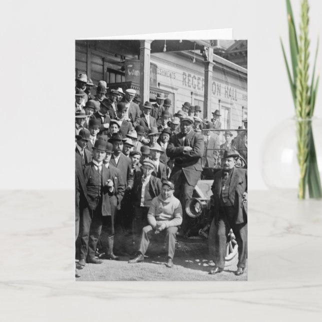 Boxer Jack Johnson and Trainers, early 1900s Card (Front)
