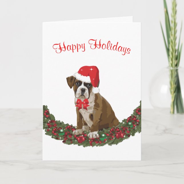 Boxer Joyeux Vacances Chien Santa Hat Carte Mignon (Devant)