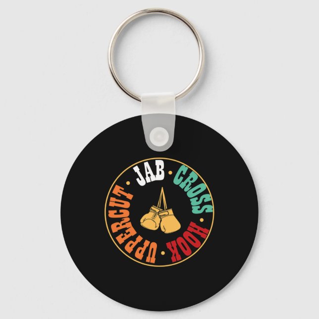 Boxer Kickboxing Workout Gift Jab Cross Hook Upper Keychain (Front)
