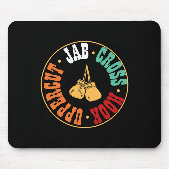 Boxer Kickboxing Workout Gift Jab Cross Hook Upper Mouse Pad (Front)