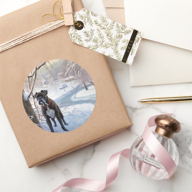 Boxer Let It Snow Christmas Classic Round Sticker (Gifting)