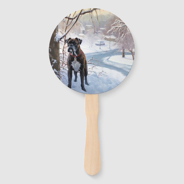 Boxer Let It Snow Christmas Hand Fan (Front)
