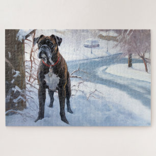 Boxer Let It Snow Christmas Jigsaw Puzzle