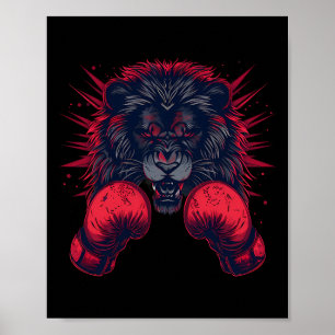 Boxer Lion Portrait Motif Wildlife Kickboxing Love Poster