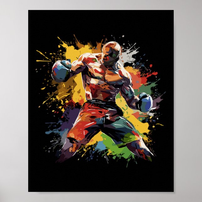 Boxer Man Boxing Paint Splash Boxing Gloves  Poster (Front)