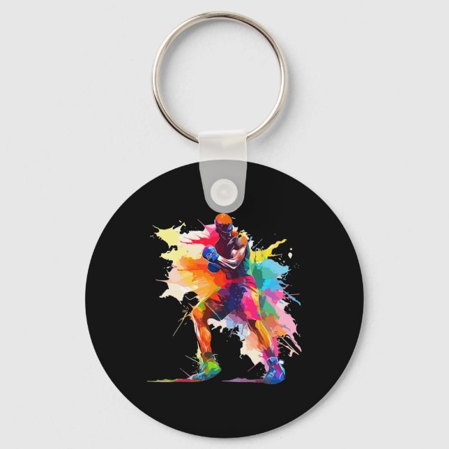 Boxer Man Boxing Paint Splash Kickboxer Kickboxing Keychain (Front)