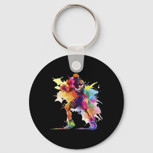 Boxer Man Boxing Paint Splash Kickboxer Kickboxing Keychain