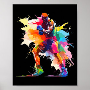 Boxer Man Boxing Paint Splash Kickboxer Kickboxing Poster