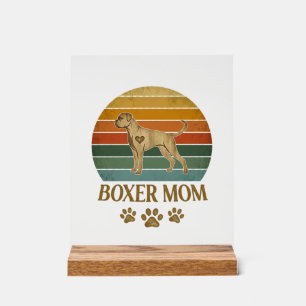 Boxer Mom Dog Retro Sunset Paw Prints_1 Acrylic Sign