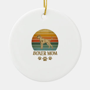 Boxer Mom Dog Retro Sunset Paw Prints_1 Ceramic Ornament