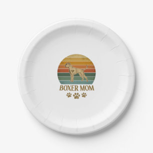 Boxer Mom Dog Retro Sunset Paw Prints_1 Paper Plate