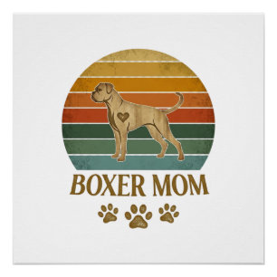 Boxer Mom Dog Retro Sunset Paw Prints_1 Poster