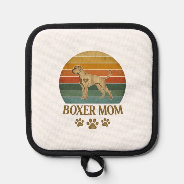 Boxer Mom Dog Retro Sunset Paw Prints_1 Pot Holder (Front)