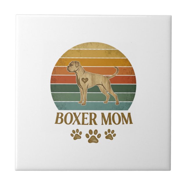 Boxer Mom Dog Retro Sunset Paw Prints_1 Tile (Front)
