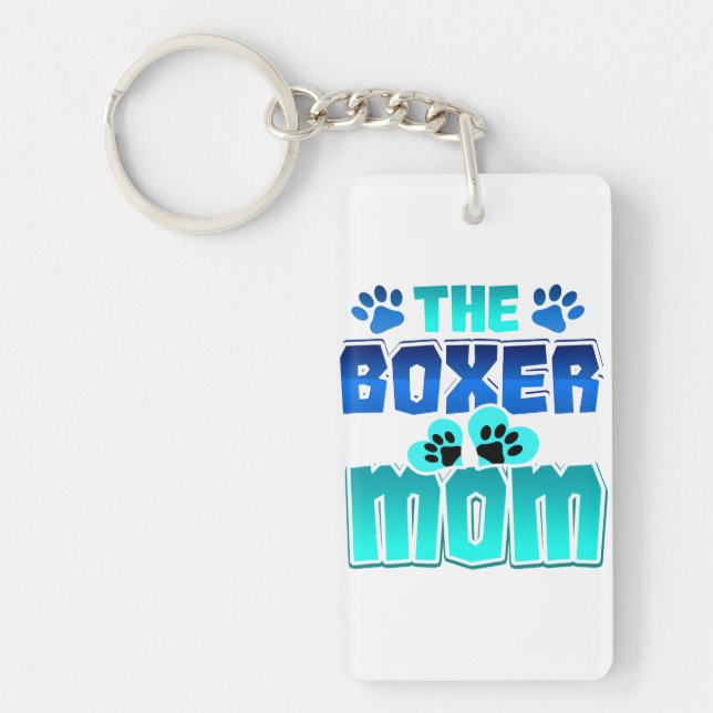 Boxer Mom Funny Dog Lover Paw Prints Boxer Mom Keychain (Front)