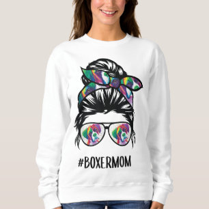 Boxer Mom Messy Bun Hair Dog Lover Sweatshirt