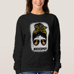 Boxer Mom Messy Bun Hair Leopard Print Glasses Dog Sweatshirt