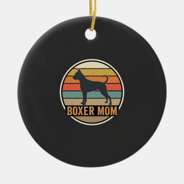Boxer Mom Retro Sunset Dog Ceramic Ornament (Front)