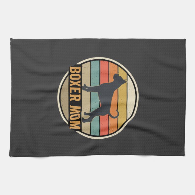 Boxer Mom Retro Sunset Dog Kitchen Towel (Horizontal)