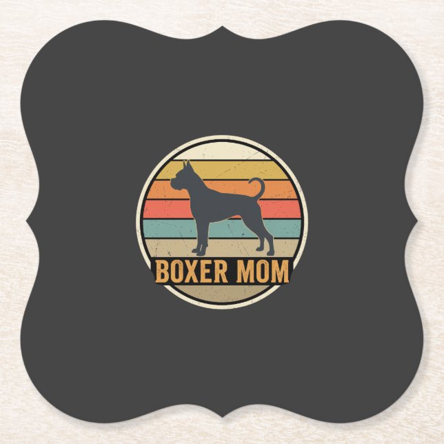 Boxer Mom Retro Sunset Dog Paper Coaster (Front)