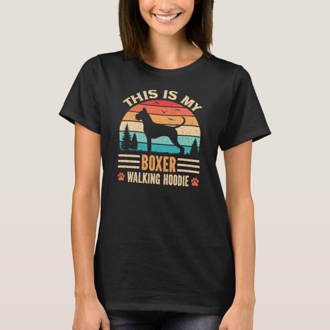 Boxer Mom Walking German Dog Walker Retro Sunset T-Shirt