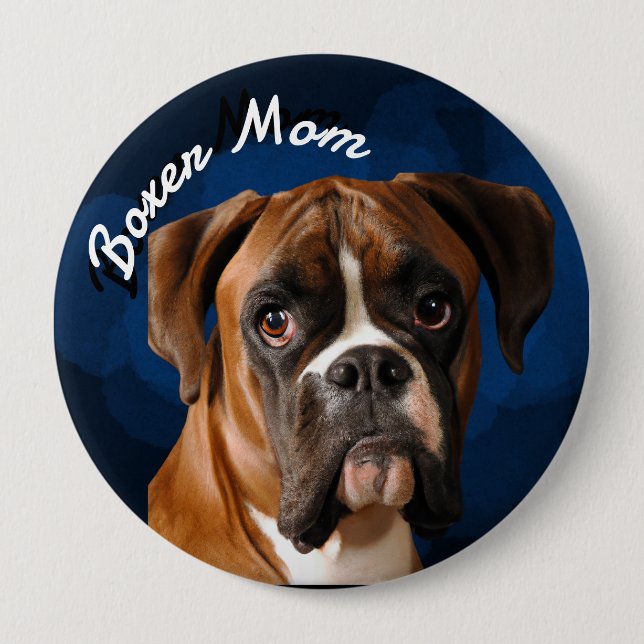 Boxer Mom with blue background Button (Front)