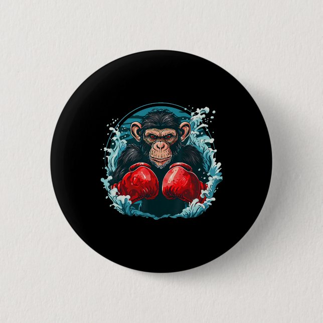 Boxer Monkey With Boxing Gloves Kickboxing Funny B 2 Inch Round Button (Front)