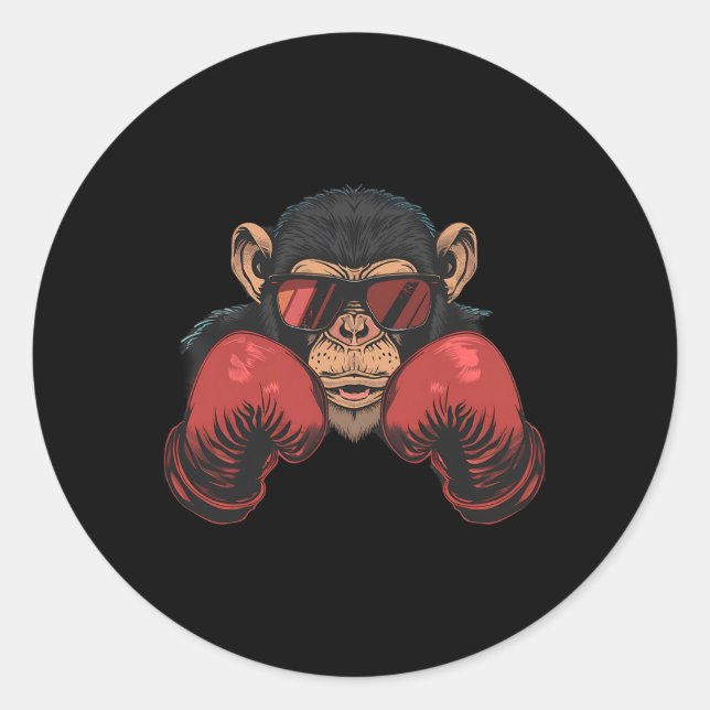 Boxer Monkey With Boxing Gloves Kickboxing Funny B Classic Round Sticker (Front)