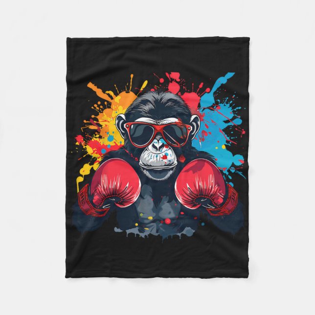 Boxer Monkey With Boxing Gloves Kickboxing Funny B Fleece Blanket (Front)